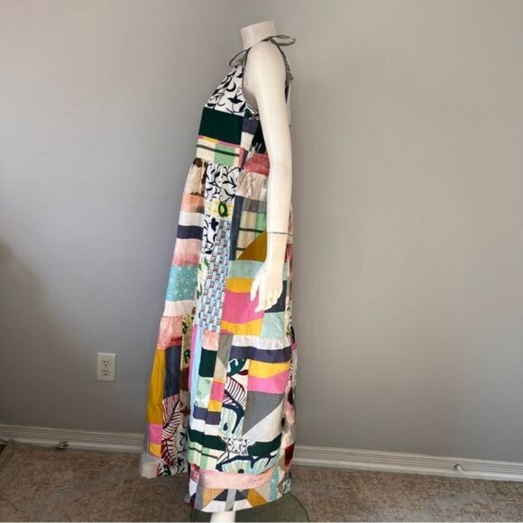 Handmade Multicolor Patchwork Tiered Sundress with Shoulder Straps Size Medium - Picture 3 of 13